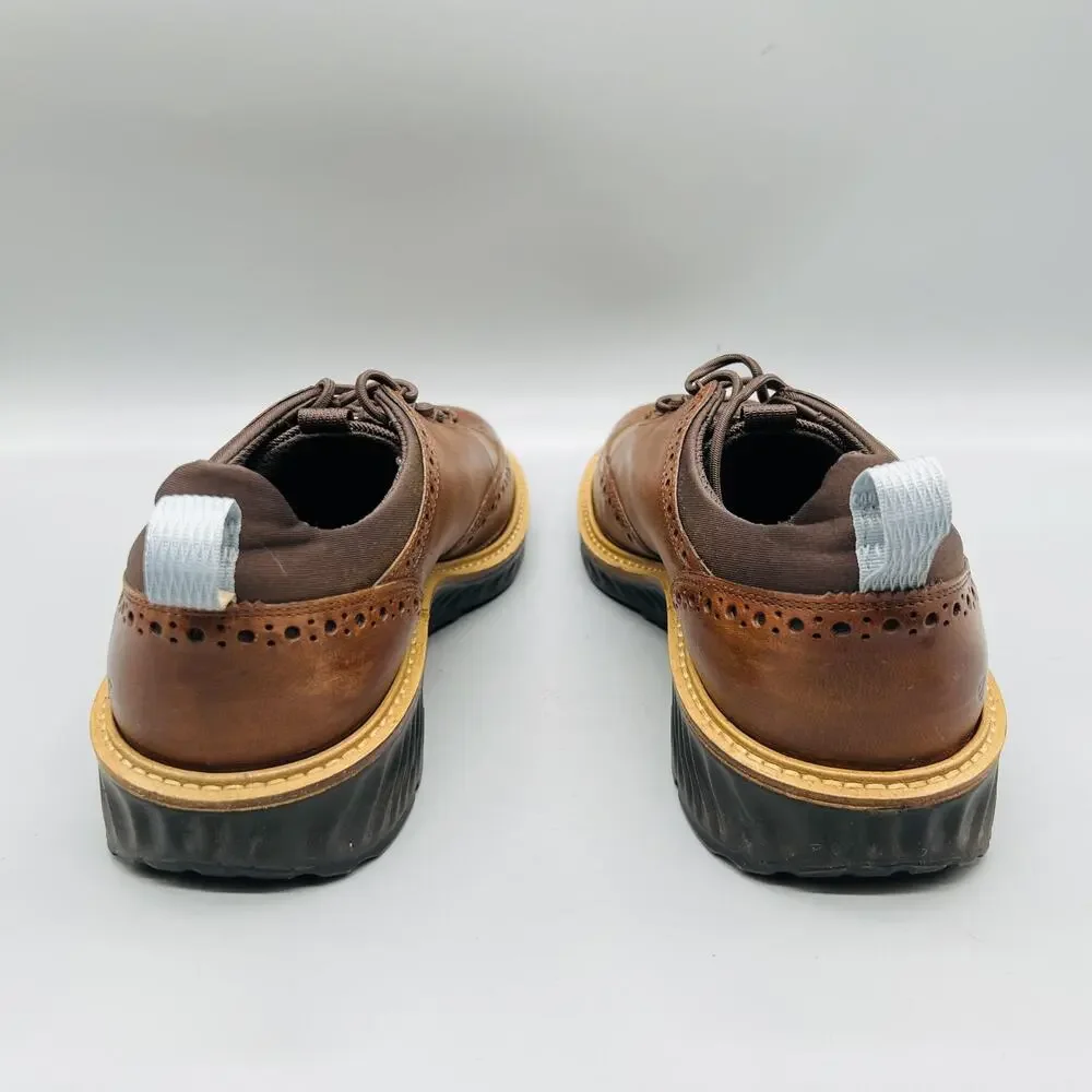 ECCO Shoes Mens 7.5 Brown Leather ST1 Wingtip Low Top Casual Sneakers Comfort